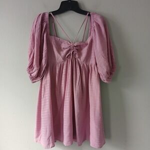 LaLaVon Women's Dress SIze S Babydoll Mini Dress Puff Sleeve Bohemian Pink NWT!